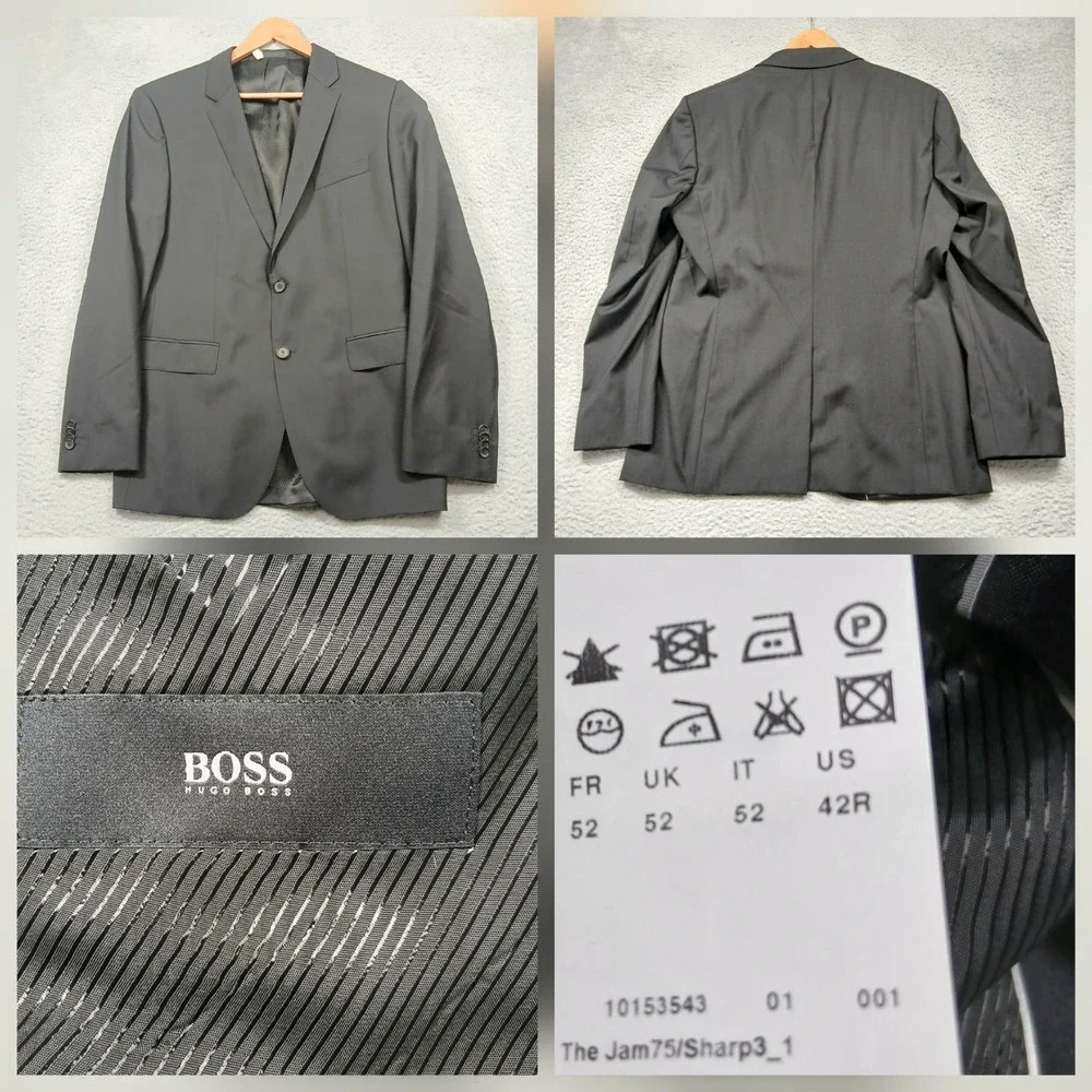 Hugo Boss Wool Blazer Mens 42R Gray Two Button Tailored Sport Coat